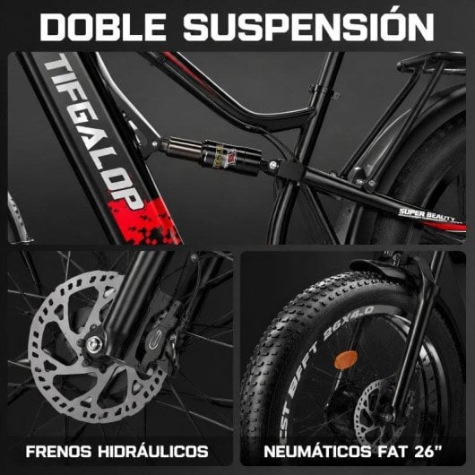 Bicicleta Eléctrica Tifgalop Doble Motor 52V 21Ah Neumáticos Fat 26"