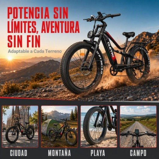 Bicicleta Eléctrica Cleytro 750W 48V 18Ah 26" Fat Bike Doble Suspensión