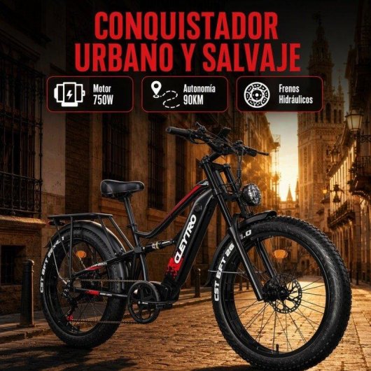 Bicicleta Eléctrica Cleytro 750W 48V 18Ah 26" Fat Bike Doble Suspensión