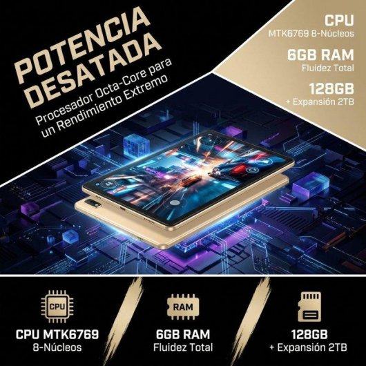Tablette Meswao B1 Wi-Fi 14,1" 6 Go 128 Go Doré Caméra