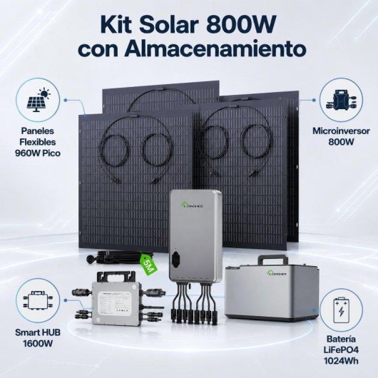 Panneau Solaire Lionshee Kit 800W Micro-onduleur Batterie 1024Wh 4 Panneaux Flexibles