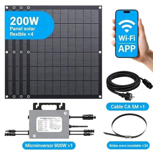 Panel Solar Flexible Lionshee Kit Solar Balcón 800W 4 Paneles Microinversor WiFi IP67