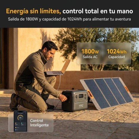 Stazione di energia AFERIY Nomad1800 + 1024Wh 9 porte AC/DC/USB Batteria LiFePO4 Ricarica solare veloce