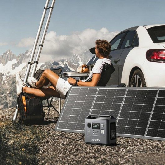 Estação de energia AFERIY 512Wh 8 portas AC/DC/USB Bateria LiFePO4 Painel solar 100W