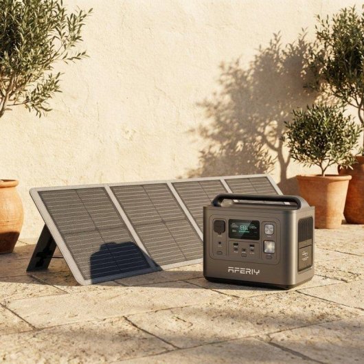 Estação de energia AFERIY 512Wh 8 portas AC/DC/USB Bateria LiFePO4 Painel solar 100W