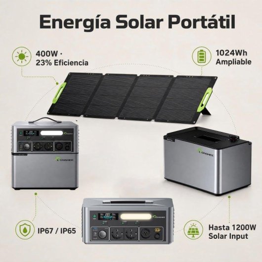 Générateur Solaire Lionshee 400W Pliable 2500W Inverseur Batterie 1024Wh IP67