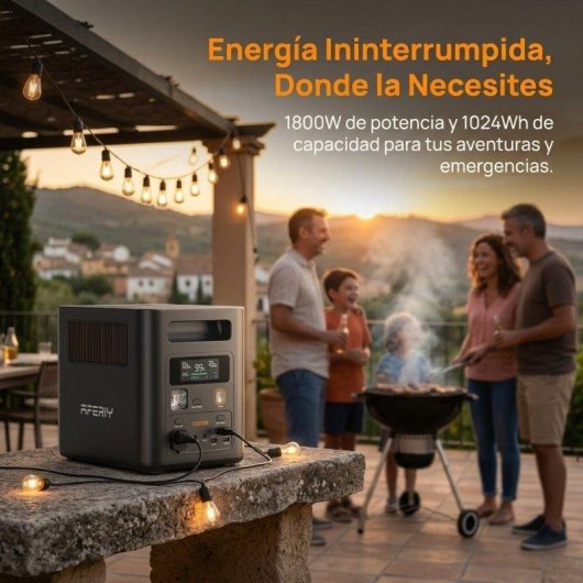 Estação de energia AFERIY Nomad1800 1024Wh 9 portas AC/DC/USB Bateria LiFePO4 Carregador solar dobrável