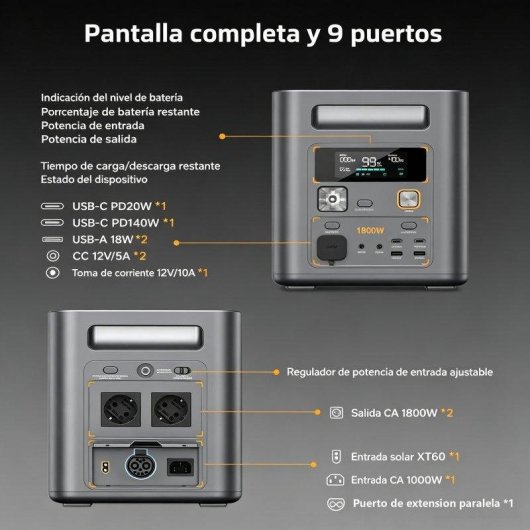 Estação de energia AFERIY Nomad1800 1024Wh 9 portas AC/DC/USB Bateria LiFePO4 Carregador solar dobrável