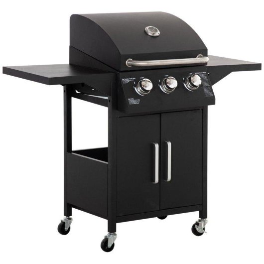 Barbecue a gas Welltin 3 queimadores 8,7 kW com armarios e rodas