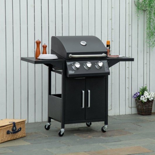 Barbecue a gas Welltin 3 queimadores 8,7 kW com armarios e rodas