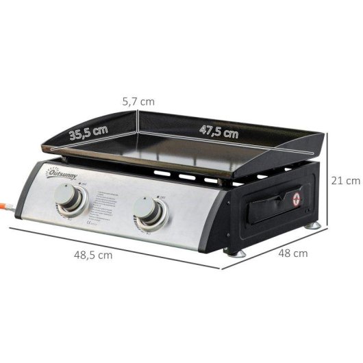 Plancha de Gas Sobremesa Welltin 2 Quemadores 6kW Acero Inoxidable Portátil