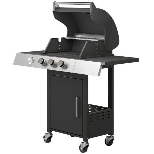 Barbacoa de gas Welltin 3 quemadores 8,1 kW hierro fundido armario ruedas