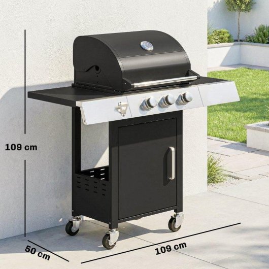 Barbacoa de gas Welltin 3 quemadores 8,1 kW hierro fundido armario ruedas