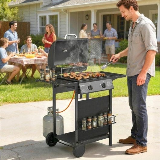 Barbacoa de Gas Welltin 2 Quemadores 5 kW con Termómetro y Ruedas