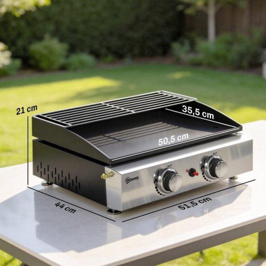 Barbacoa de gas portátil Welltin 2 quemadores 5kW plancha y rejilla negra