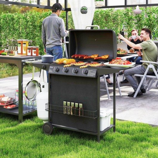 Barbacoa de Gas Welltin 4 Quemadores con Quemador Lateral Termómetro