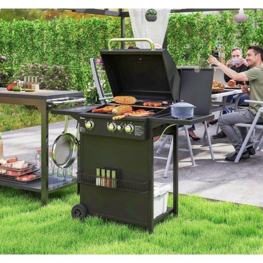 Barbacoa de Gas Welltin 3 Quemadores Lateral Termómetro 123x58x98 cm