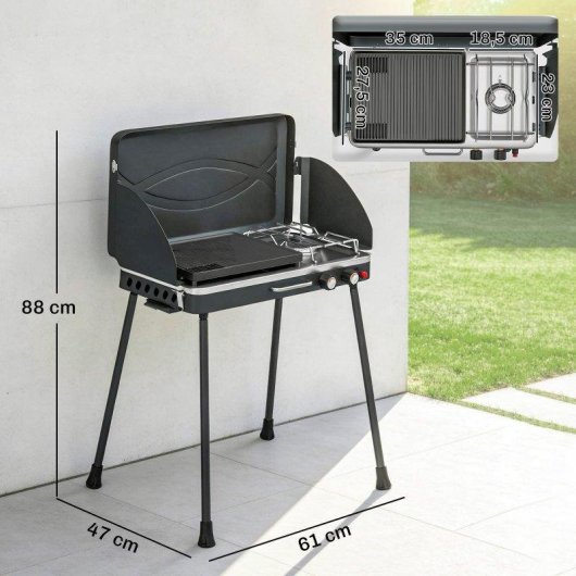 Barbacoa de gas portátil Welltin 2 en 1 Propano 7 kW Negro