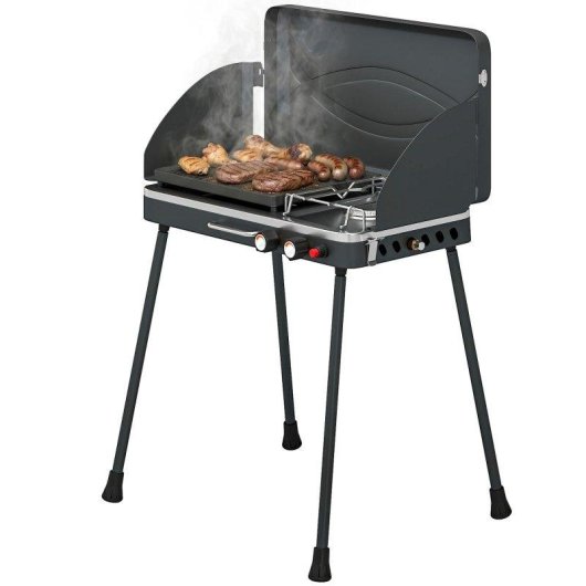 Barbacoa de gas portátil Welltin 2 en 1 Propano 7 kW Negro