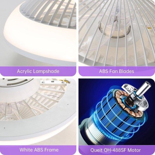 Deckenventilator mit Licht Welltin EU-KBS-W15K001-WH 38cm LED RGB DC Motor Leise Reversibel App Fernbedienung