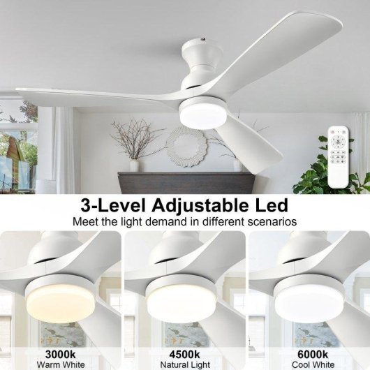 Ventilatore da Soffitto con Luce Welltin EU52WH-1007WH-1L 52'' Motore DC Silenzioso 6 Velocità Telecomando
