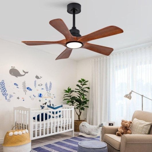 Ventilateur de Plafond avec Lumière Welltin EU42SH-5020BK-1L 42'' 6 Vitesses DC Silencieux Télécommande LED Réglable Hiver