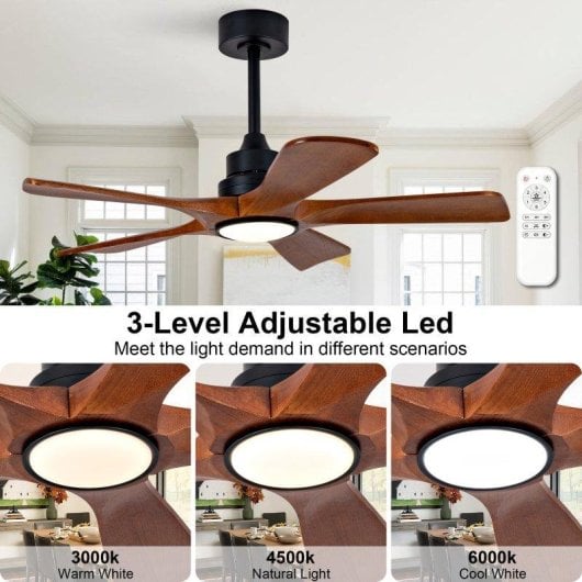 Ventilateur de Plafond avec Lumière Welltin EU42SH-5020BK-1L 42'' 6 Vitesses DC Silencieux Télécommande LED Réglable Hiver