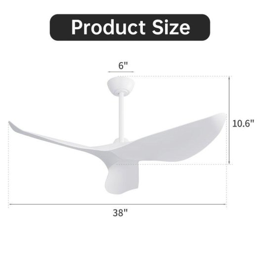 Ventilatore da Soffitto Welltin EU-KBS-38K009-WH-DC-WD-WH 96cm Motore DC Silenzioso 6 Velocità Telecomando