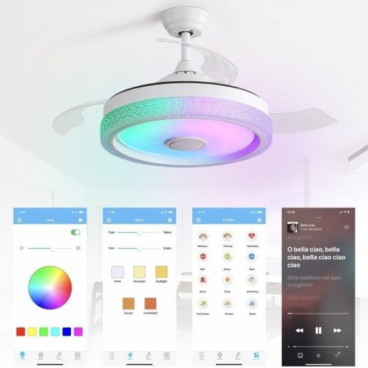Deckenventilator mit Licht Welltin EU-KBS-Y42202 32W 107cm 6 Stufen Einklappbare Flügel Bluetooth RGB Fernbedienung