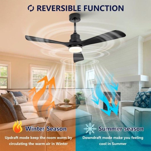 Ventilador de Techo con Luz Welltin EU52BK-1620BK-1L Motor DC 132 cm 6 Velocidades Silencioso con Mando Temporizador Función Invierno