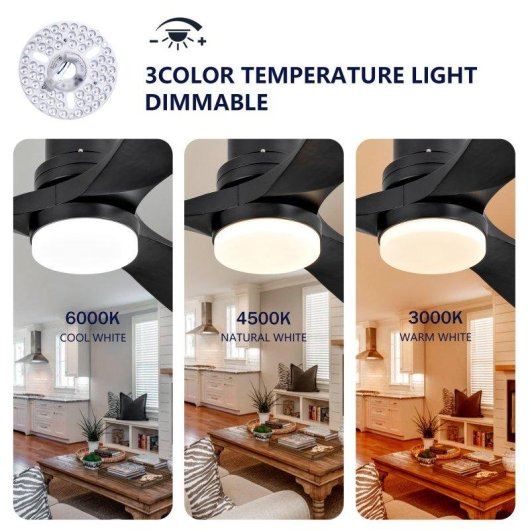 Ventilador de Techo con Luz Welltin EU52BK-1620BK-1L Motor DC 132 cm 6 Velocidades Silencioso con Mando Temporizador Función Invierno