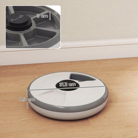 Dispensador automático Welltin D08-096V00GY para gatos y perros pequeños, 6 comidas, temporizador y pantalla LED