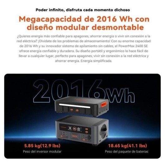 Estación de energía Oscal Powermax 2400 SE 2016Wh 4 AC y 8 USB Batería LiFePO4 App control inteligente