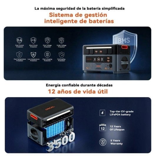 Estación de energía Oscal Powermax 2400 SE 2016Wh 8 puertos AC DC USB Batería LiFePO4 App