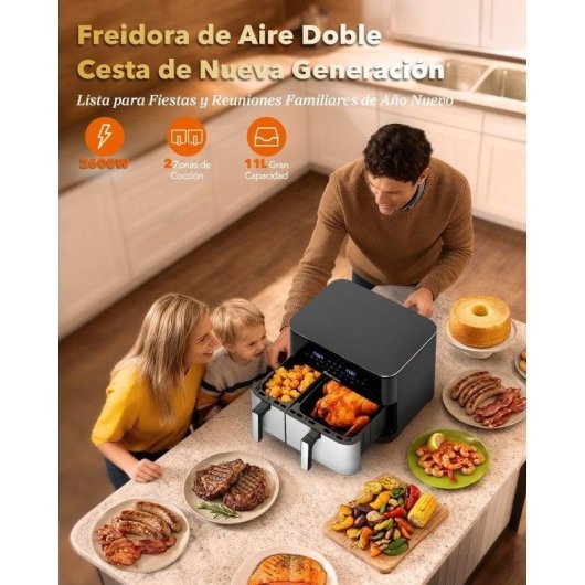 Freidora de Aire Wellent XXL 11L 2600W Doble Compartimento Dual Zone Sync & Match