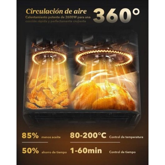 Freidora de Aire Wellent XXL 11L 2600W Doble Compartimento Dual Zone Sync & Match
