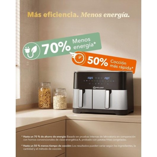 Freidora de Aire Wellent XXL 11L 2600W Doble Compartimento Dual Zone Sync & Match