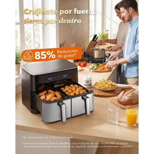Freidora de Aire Wellent XXL 11L 2600W Doble Compartimento Dual Zone Sync & Match