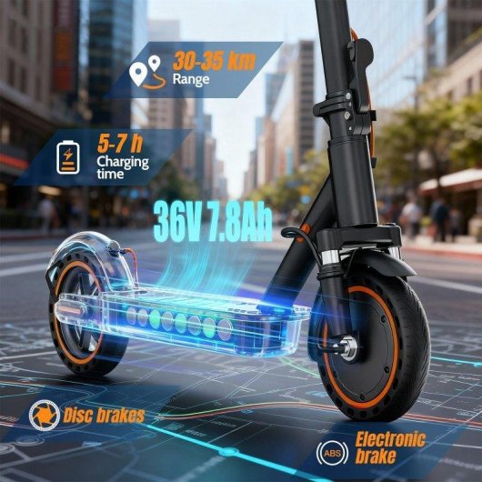 Patinete elétrico Todimart T6s 350W Autonomia 25km Pneus 8,5'' Freio eletrônico Preto