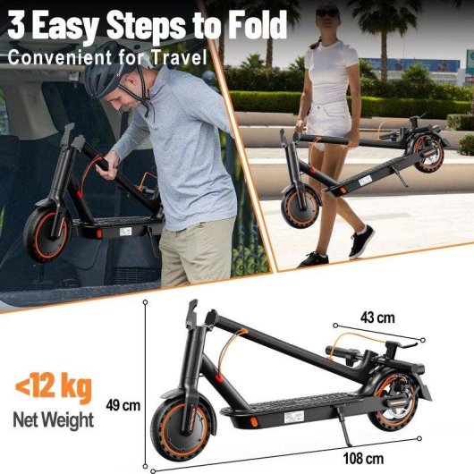 Patinete elétrico Todimart T3 350W Autonomia 30km Pneus maciços 8,5'' Preto