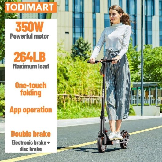Patinete elétrico Todimart T3 350W Autonomia 30km Pneus maciços 8,5'' Preto