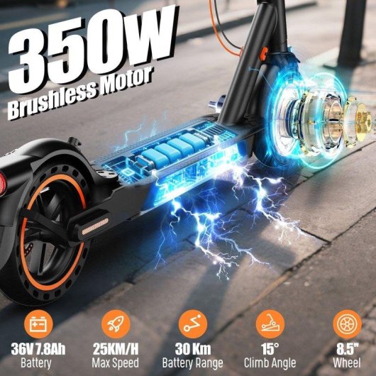 Patinete elétrico Todimart T3 350W Autonomia 30km Pneus maciços 8,5'' Preto