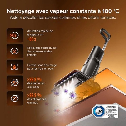 Aspirateur sans Fil Roborock F25 Steam 280W 80 min Autonettoyage Sec et Humide Noir