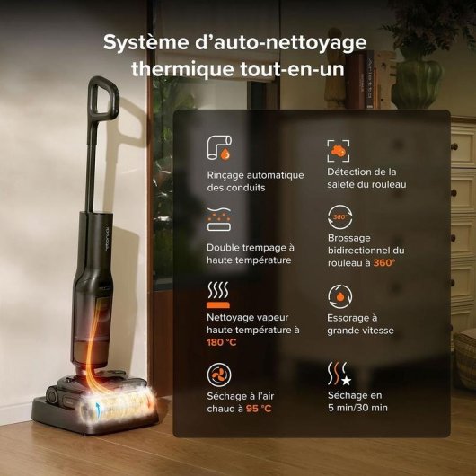 Aspirateur sans Fil Roborock F25 Steam 280W 80 min Autonettoyage Sec et Humide Noir