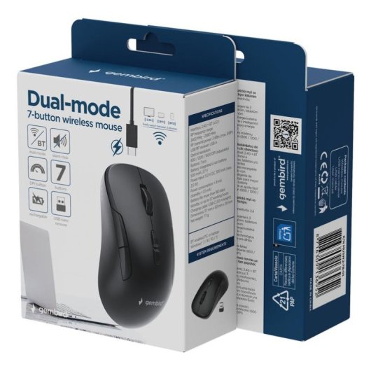Mouse Gembird MUSW2-7B-01 RF Wireless Bluetooth 1600 DPI Nero Ricaricabile