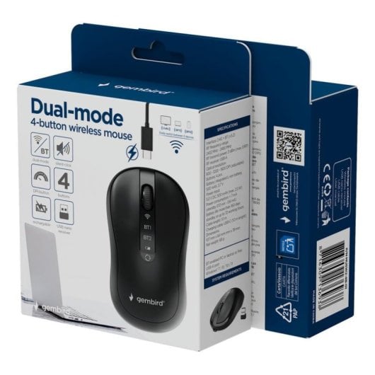 Ratón Gembird MUSW2-4B-01 RF Wireless Bluetooth 1600 DPI Preto Recarr.