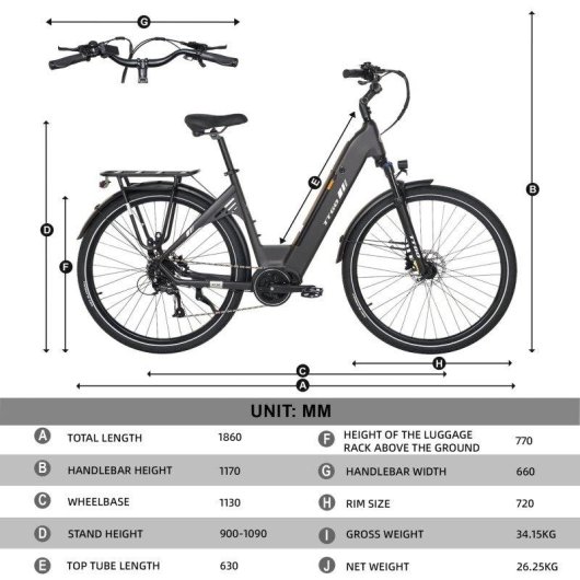 Elektrisches Fahrrad TTGO C7 SE Motor 250 W