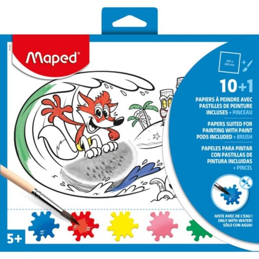 Set de Pinceles y Pintura Maped para Niños con 10 Hojas de Papel