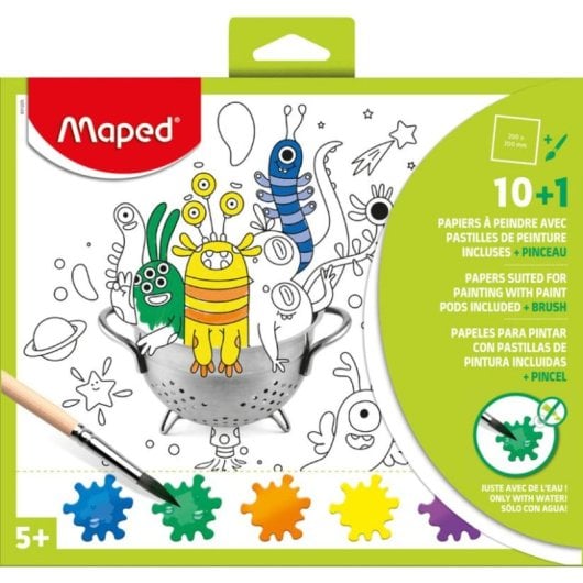 Set de Pinceles y Pintura Maped para Niños con 10 Hojas de Papel