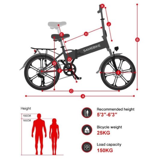 Bicicleta eléctrica plegable Samebike 20LVXD30-II 250W 48V 10Ah 70km